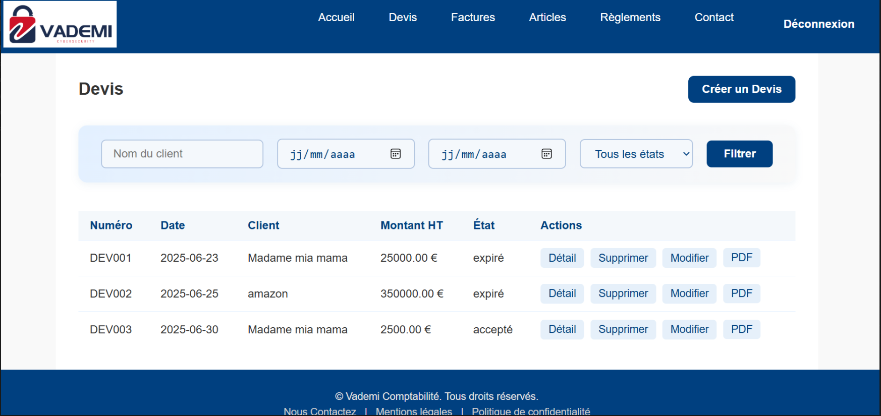 affichage des factures